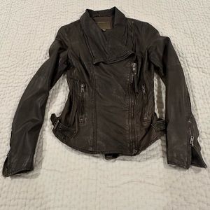 Muubaa leather moto jacket in storm grey US 2